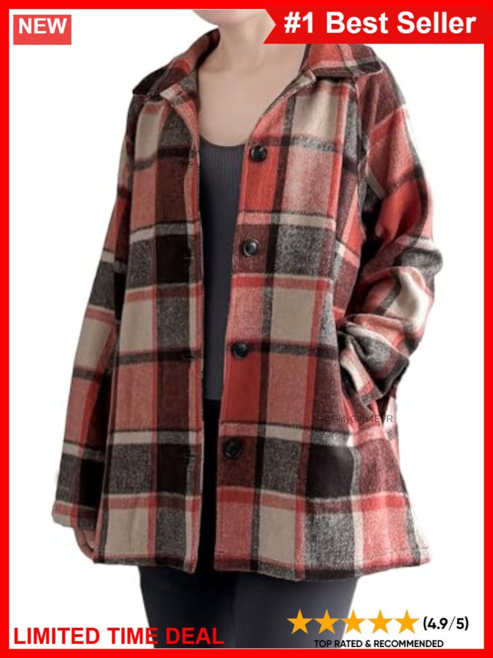 Flannel Plaid Shacket Long Sleeve Button Down Jacket with Pockets Loose Fit